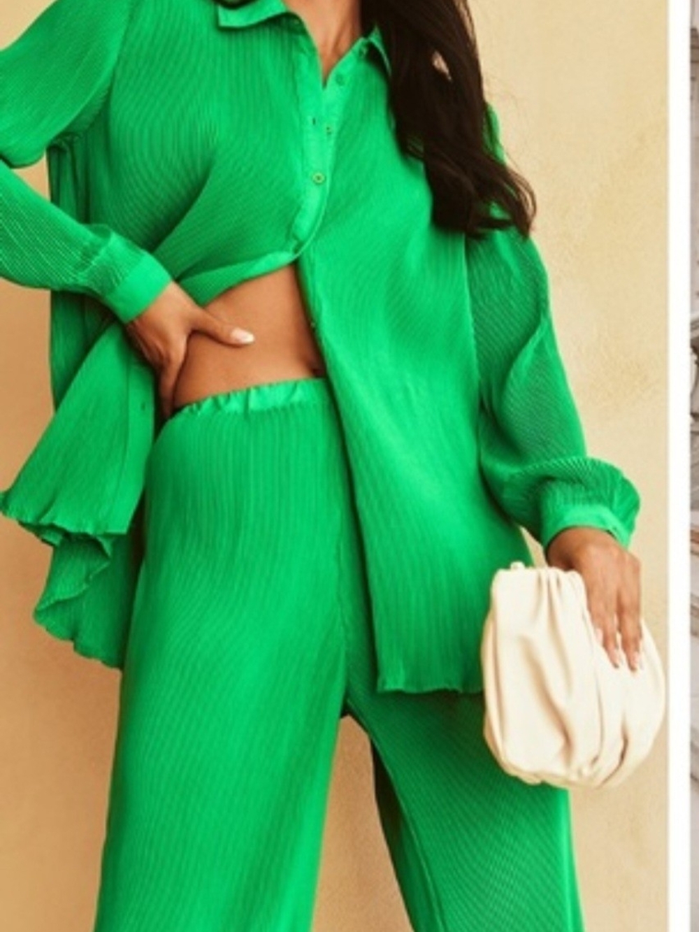 Vibrant Green Pleated Two-Piece Set